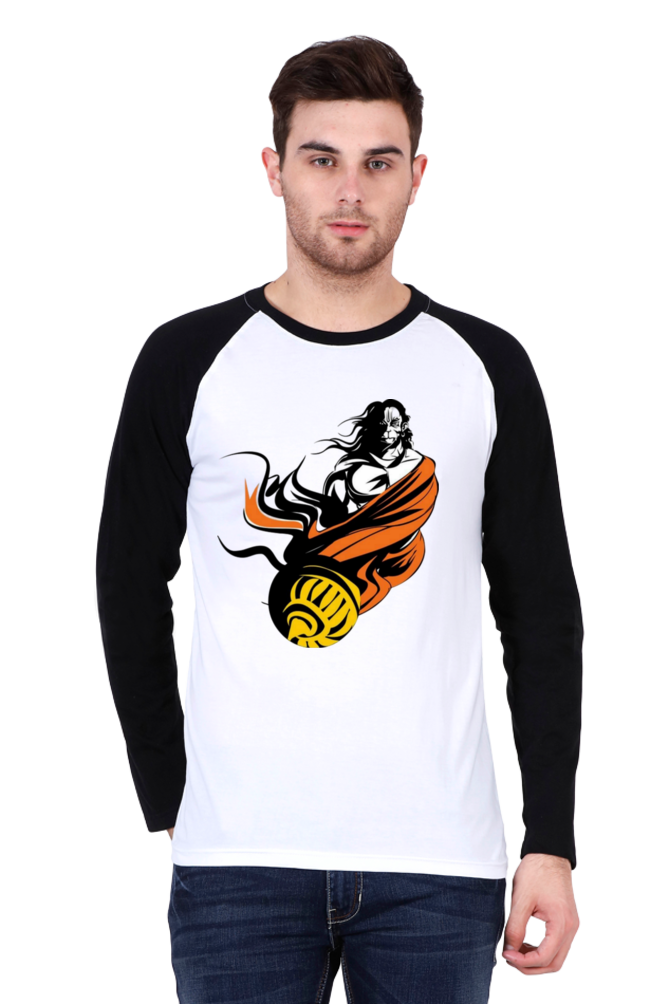 Lord Hanuman's Grace: Bluelander's Premium Raglan Cotton Full-Sleeve T-Shirt