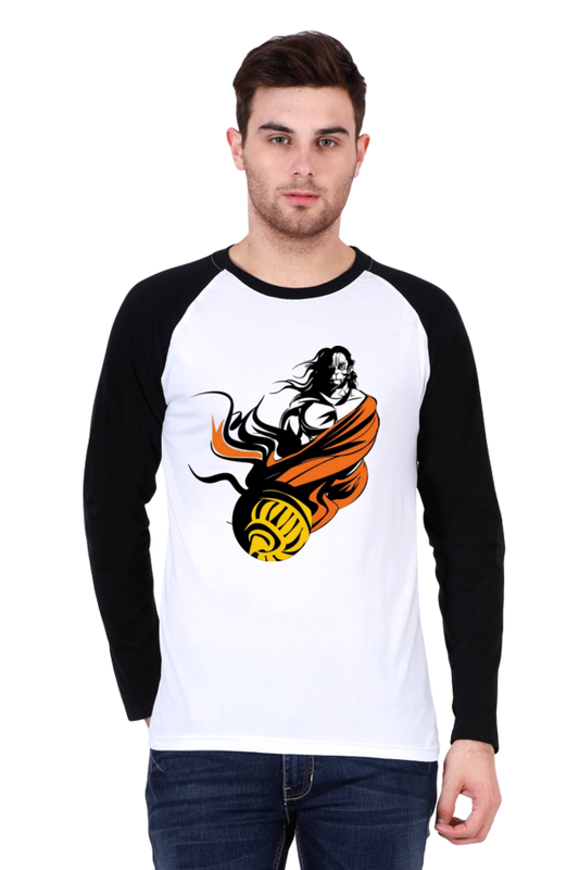 Lord Hanuman's Grace: Bluelander's Premium Raglan Cotton Full-Sleeve T-Shirt