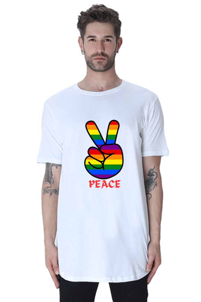 Curved in Comfort, Long on Peace: Bluelander's Half Sleeve Longline Tees – Effortless Style for a World at Peace.