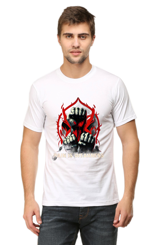 Unleash Your Strength with Bluelander Unisex T-Shirt Classic | 'Pain is Weakness' 3 Fists Design | 100% Cotton, Super Combed, Pre-Shrunk, Bio Washed, Lycra Ribbed Neck, Unisex Fit