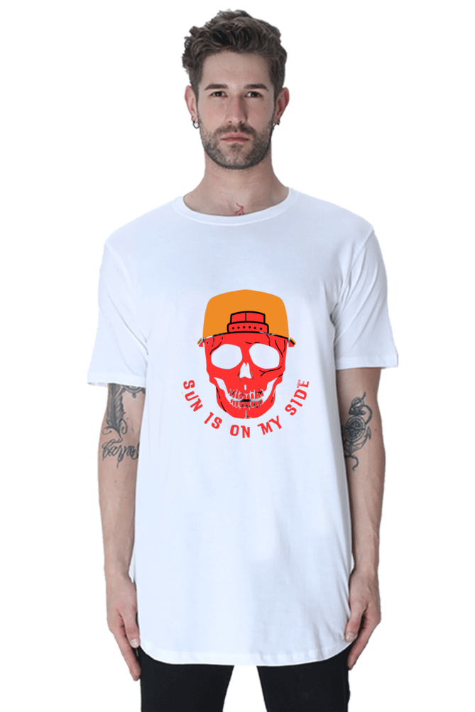Urban Swagger Redefined: Shine with Style in BlueLander Cotton's Male Longline Curved T-Shirts – Unleash the Hip-Hop Fusion with the Sun on Your Side.