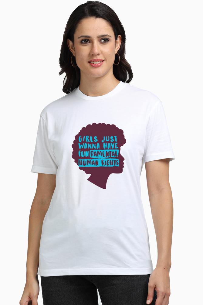 Indulge in comfort and style with Bluelander's Female Supima T-Shirt. Our latest design fundamental rights for every girl.