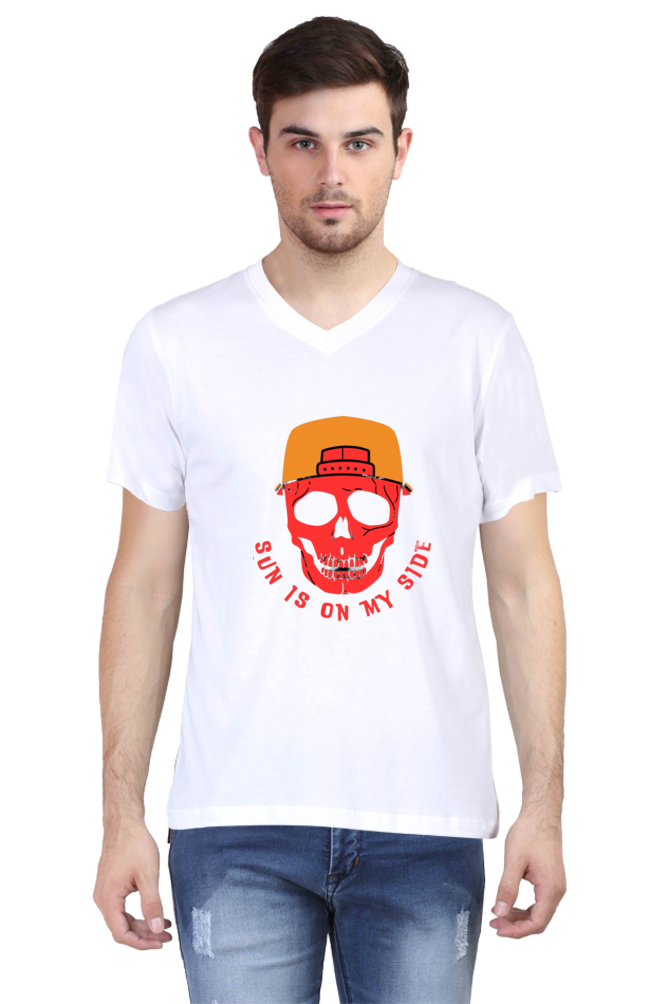 Sun Skull Style: Unleash Edgy Vibes with BlueLander Cotton V-Neck Half Sleeve T-Shirt – Where Comfort Meets the Mystique of Sun on Your Side