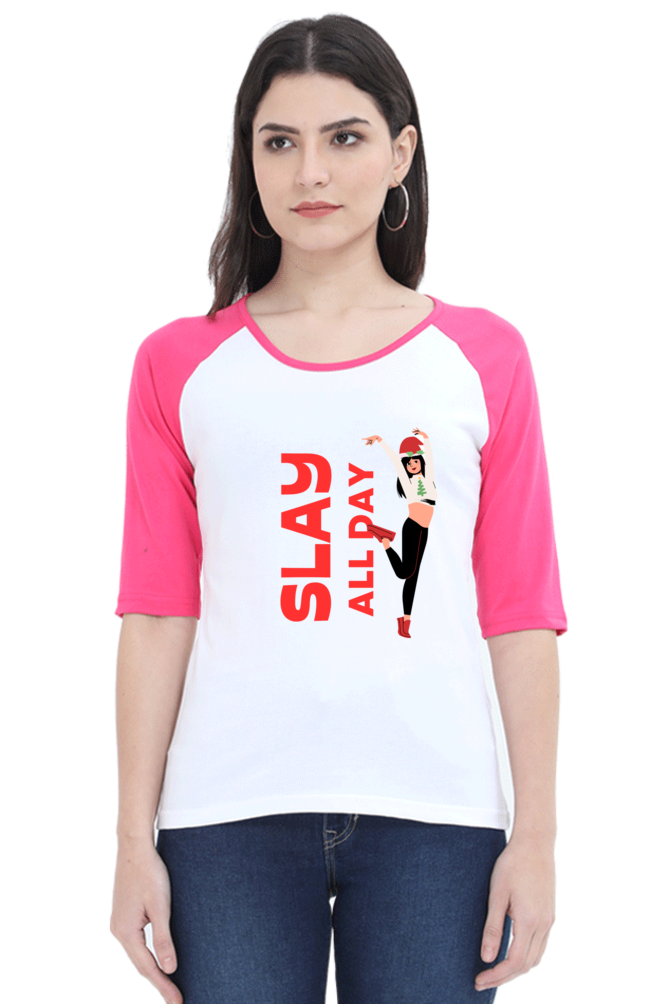 Bluelander Raglan Full Sleeve T-Shirt for Girls and Women Infuse Positive Energy and Slay All Day with Style