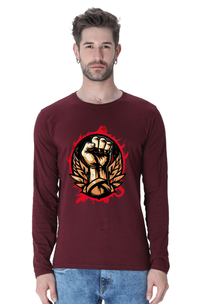 Rock the Look with Bluelander Cotton Full Sleeve T-Shirt | 'Fight Like a Rock Star' Design | 100% Cotton, Pre-Shrunk, Bio Washed