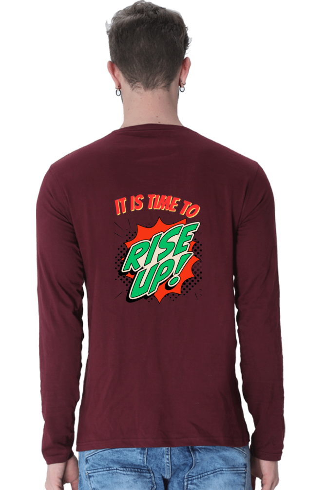 Time to Rise Up in Style: BlueLander's Cotton Full Sleeve T-Shirt with Enhanced Back Designs.