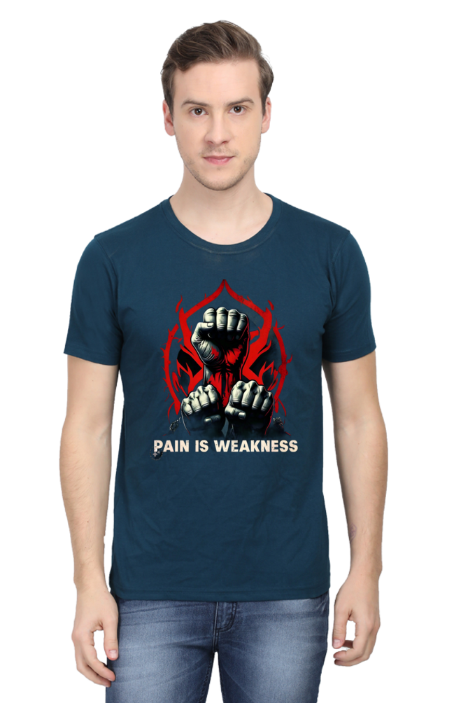 Unleash Your Strength with Bluelander Unisex T-Shirt Classic | 'Pain is Weakness' 3 Fists Design | 100% Cotton, Super Combed, Pre-Shrunk, Bio Washed, Lycra Ribbed Neck, Unisex Fit