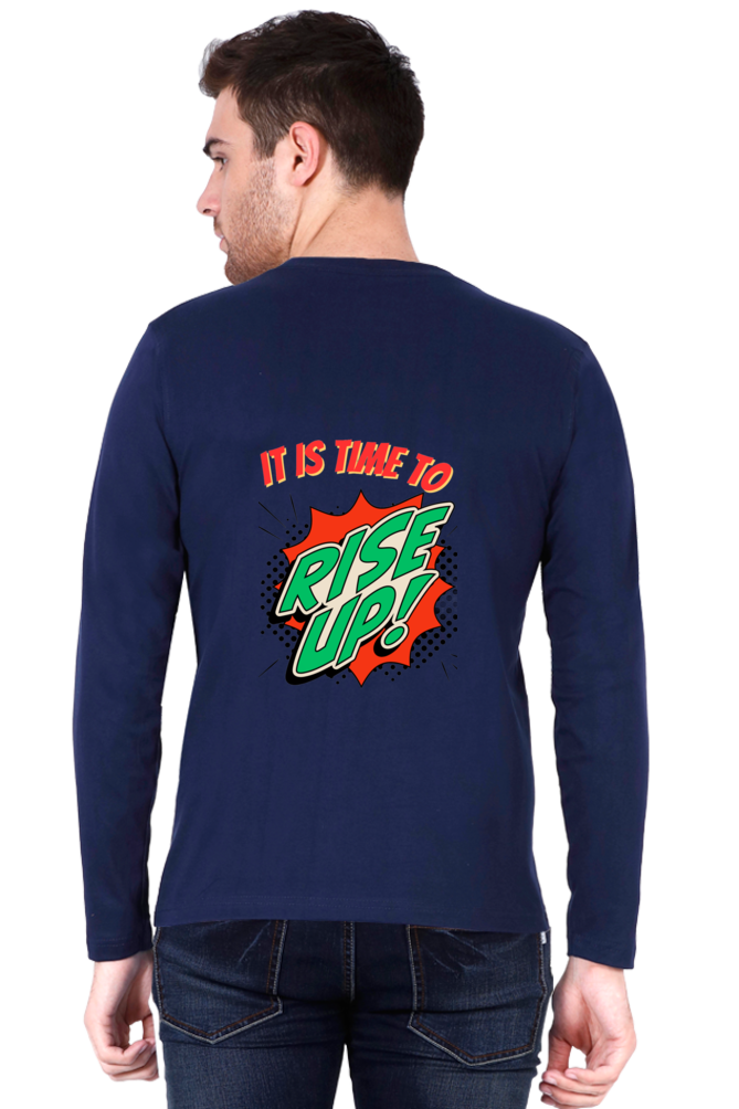 Time to Rise Up in Style: BlueLander's Cotton Full Sleeve T-Shirt with Enhanced Back Designs.
