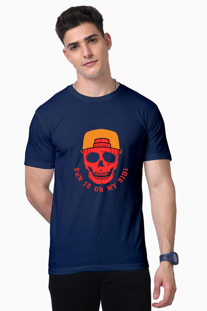 Shine Like the Sun in BlueLander  Cotton Supima T-Shirt: Supreme Comfort, Enhanced Design – Let the Sun Be on Your Side.