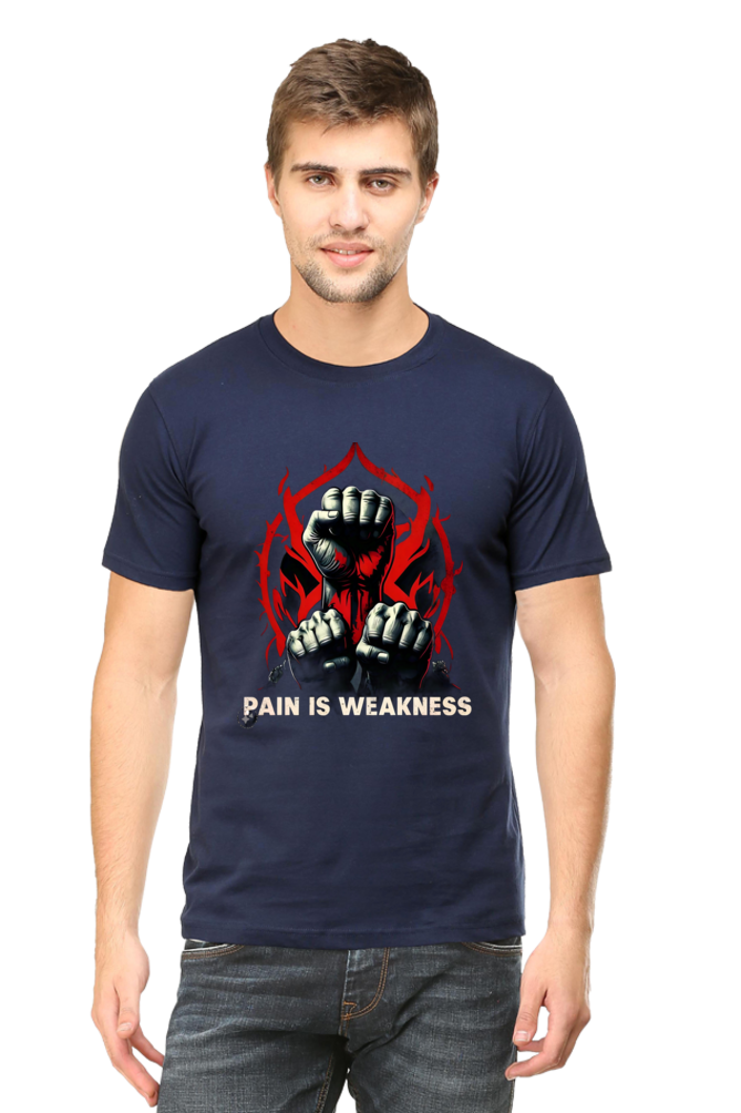 Unleash Your Strength with Bluelander Unisex T-Shirt Classic | 'Pain is Weakness' 3 Fists Design | 100% Cotton, Super Combed, Pre-Shrunk, Bio Washed, Lycra Ribbed Neck, Unisex Fit