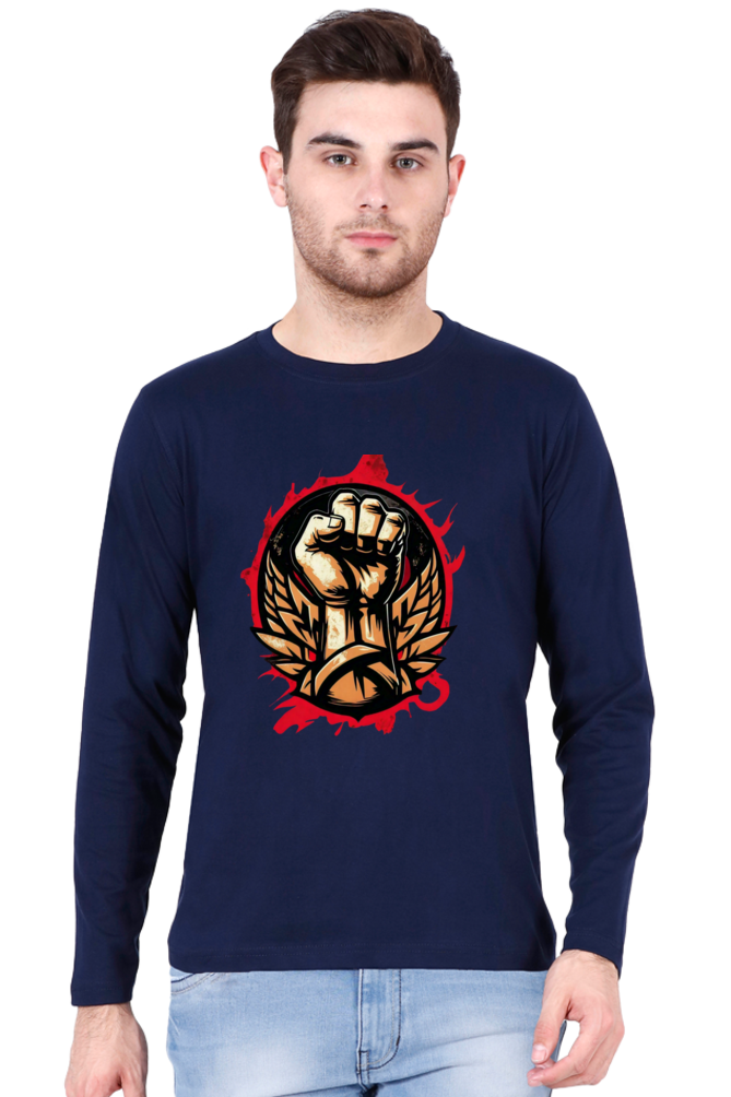 Rock the Look with Bluelander Cotton Full Sleeve T-Shirt | 'Fight Like a Rock Star' Design | 100% Cotton, Pre-Shrunk, Bio Washed