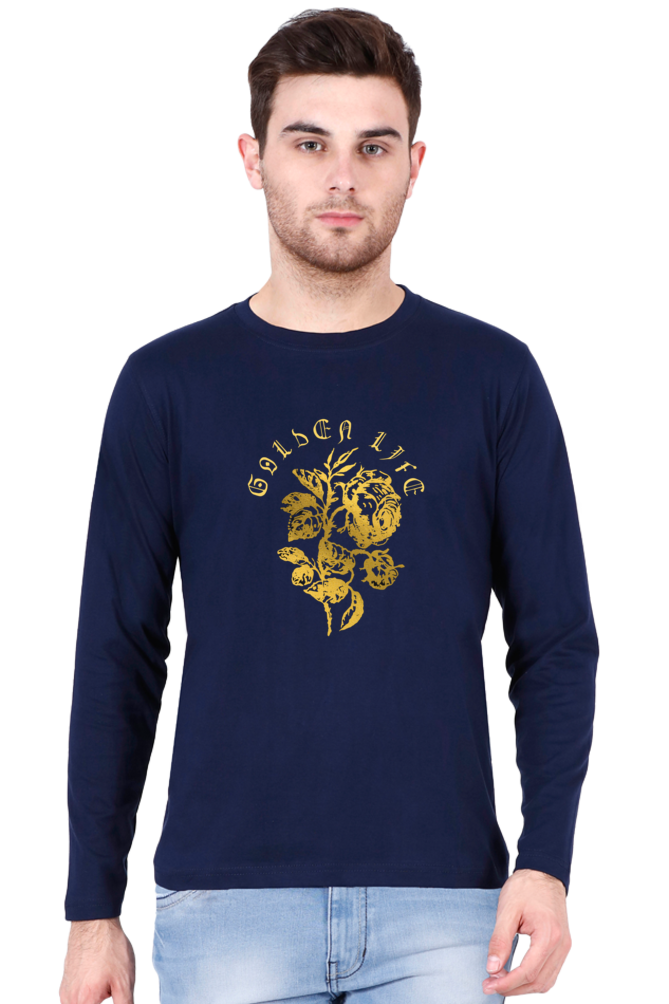 BlueLander Full Sleeve Gold Vinyl Printing Live Your Golden Life with Our Fashion Supreme Style and Quality