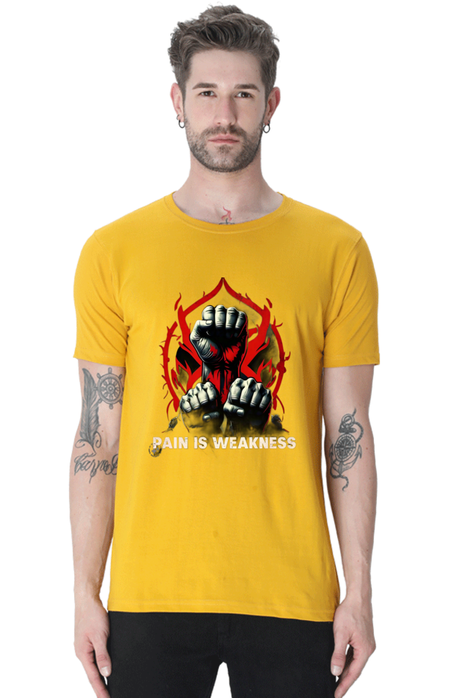 Unleash Your Strength with Bluelander Unisex T-Shirt Classic | 'Pain is Weakness' 3 Fists Design | 100% Cotton, Super Combed, Pre-Shrunk, Bio Washed, Lycra Ribbed Neck, Unisex Fit