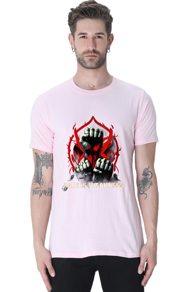 Unleash Your Strength with Bluelander Unisex T-Shirt Classic | 'Pain is Weakness' 3 Fists Design | 100% Cotton, Super Combed, Pre-Shrunk, Bio Washed, Lycra Ribbed Neck, Unisex Fit