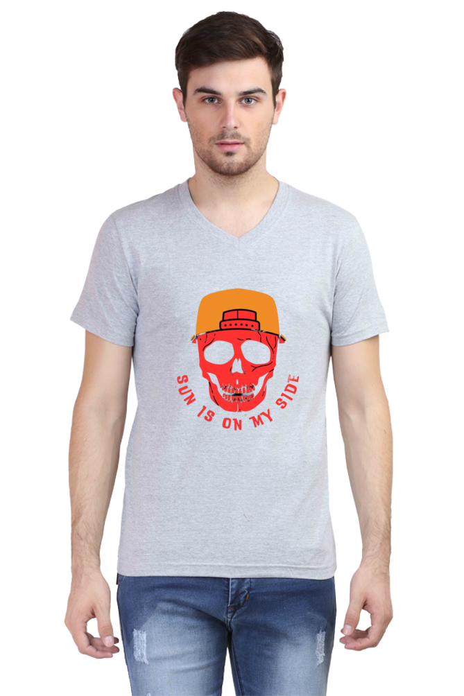 Sun Skull Style: Unleash Edgy Vibes with BlueLander Cotton V-Neck Half Sleeve T-Shirt – Where Comfort Meets the Mystique of Sun on Your Side