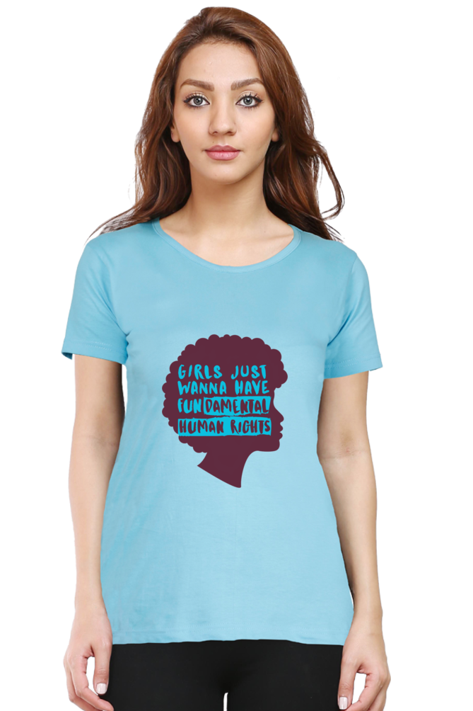 Step into style and comfort with Bluelander's Female Round Neck Half Sleeve T-Shirt- where fashion meets the fundamental right to express yourself effortlessly