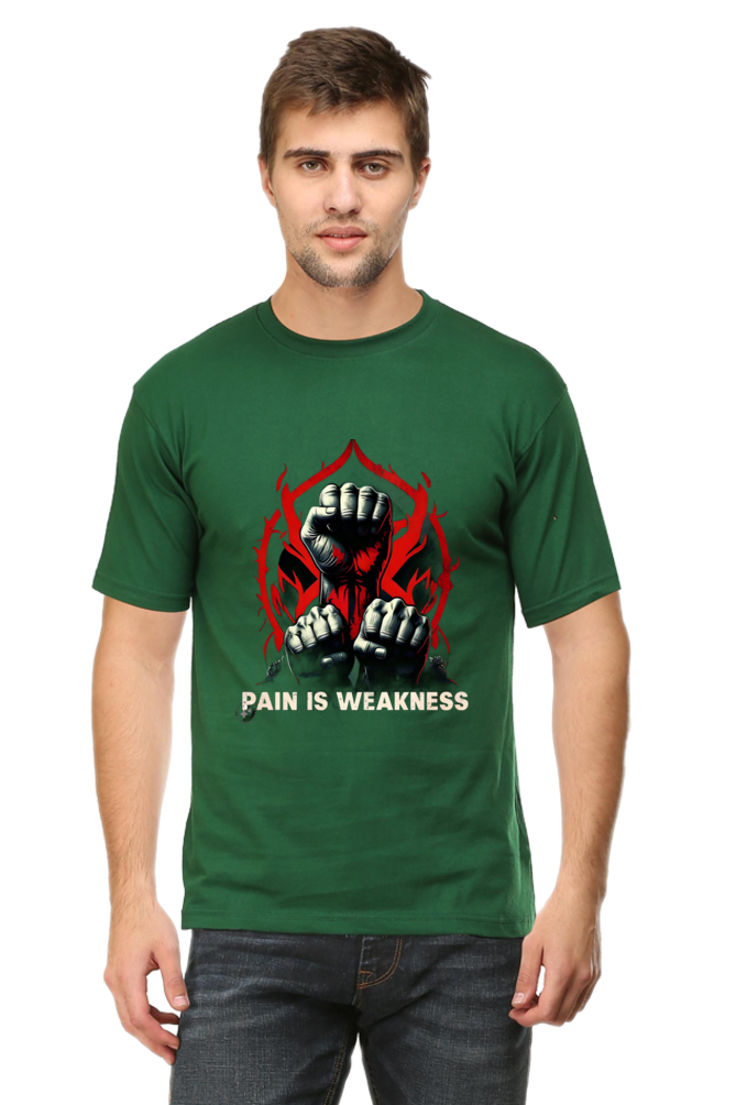 Unleash Your Strength with Bluelander Unisex T-Shirt Classic | 'Pain is Weakness' 3 Fists Design | 100% Cotton, Super Combed, Pre-Shrunk, Bio Washed, Lycra Ribbed Neck, Unisex Fit