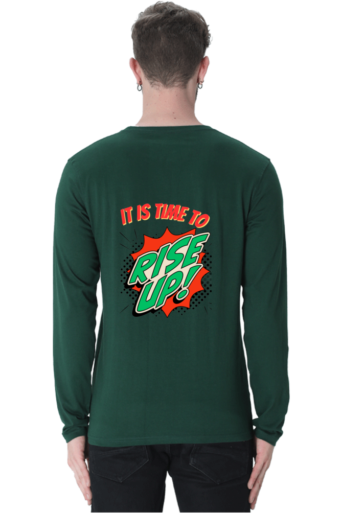 Time to Rise Up in Style: BlueLander's Cotton Full Sleeve T-Shirt with Enhanced Back Designs.
