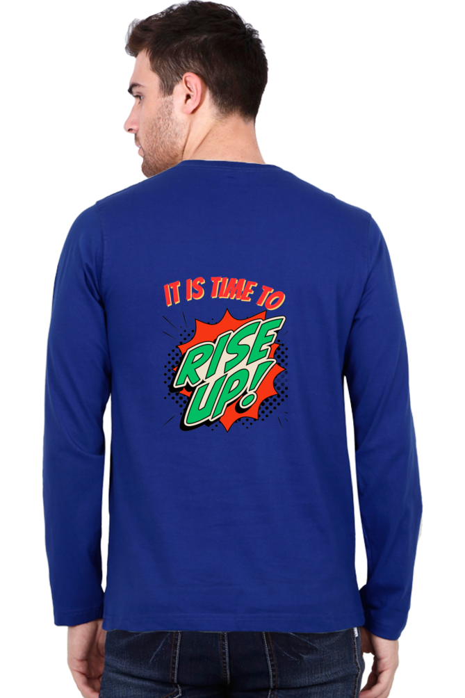 Time to Rise Up in Style: BlueLander's Cotton Full Sleeve T-Shirt with Enhanced Back Designs.