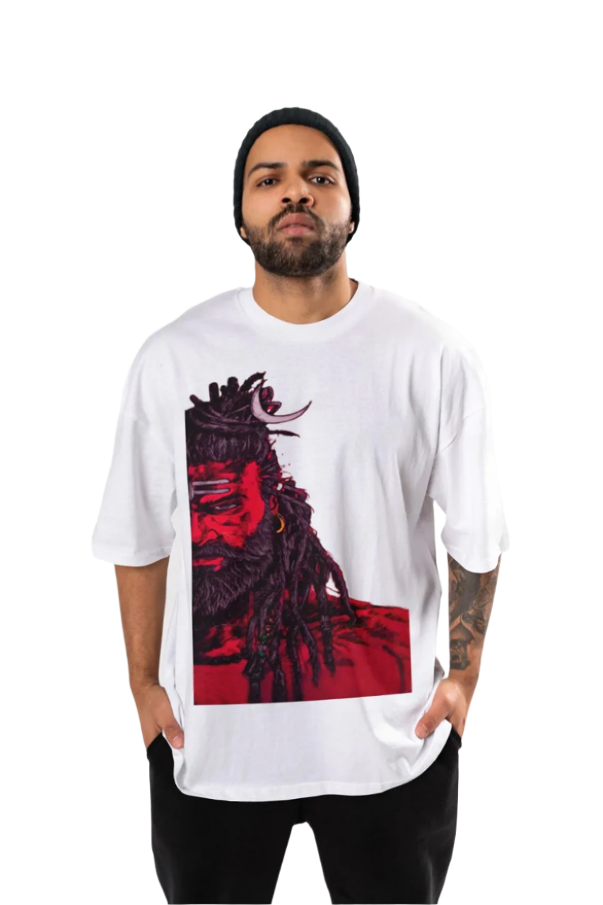 Adorn Yourself with Divine Shiva Unisex Cotton Over Sized T-Shirt - Experience Shiva's Grace.