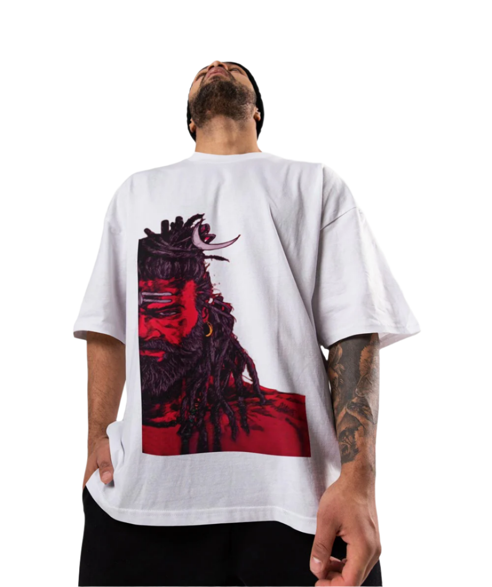 Adorn Yourself with Divine Shiva Unisex Cotton Over Sized T-Shirt - Experience Shiva's Grace.