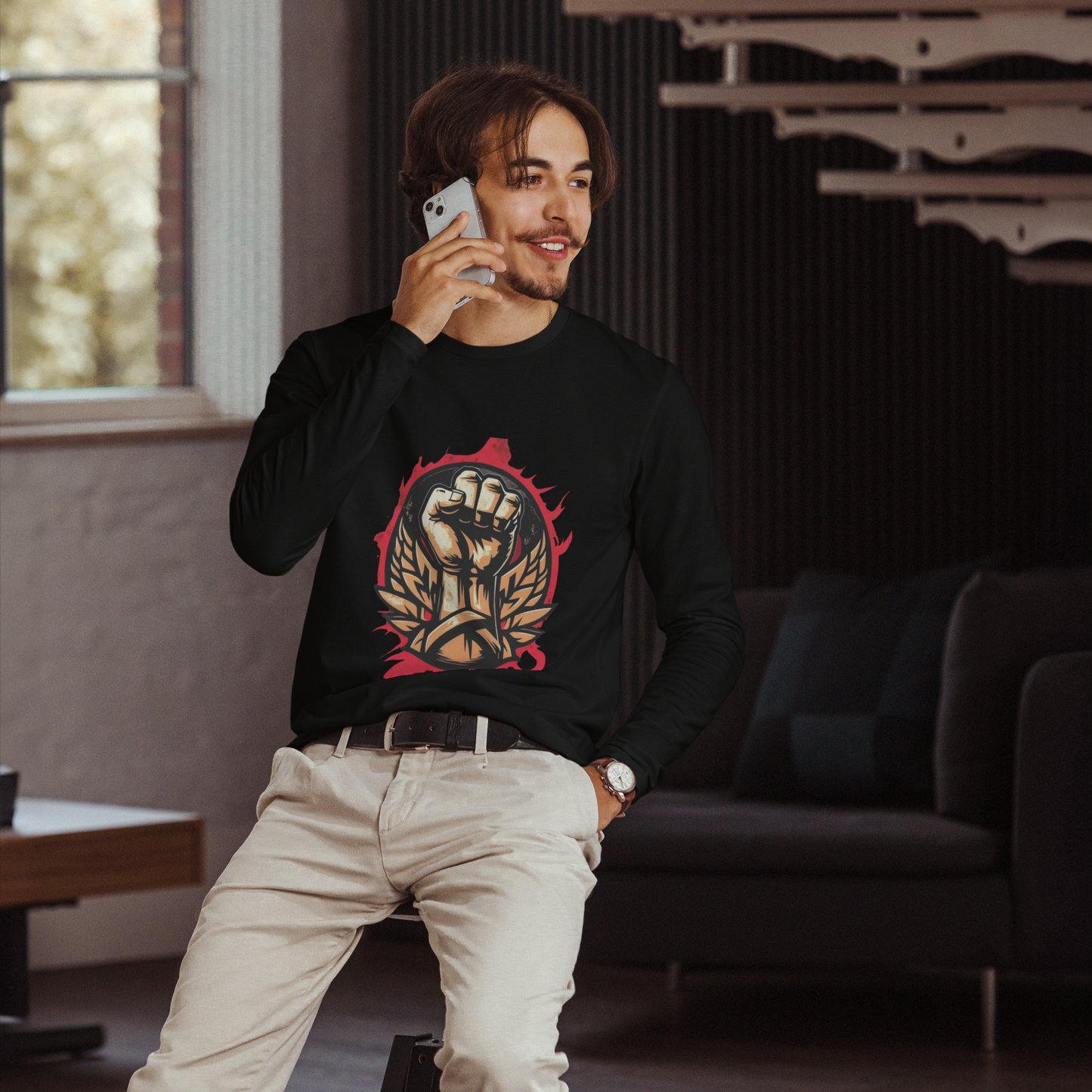 Rock the Look with Bluelander Cotton Full Sleeve T-Shirt | 'Fight Like a Rock Star' Design | 100% Cotton, Pre-Shrunk, Bio Washed