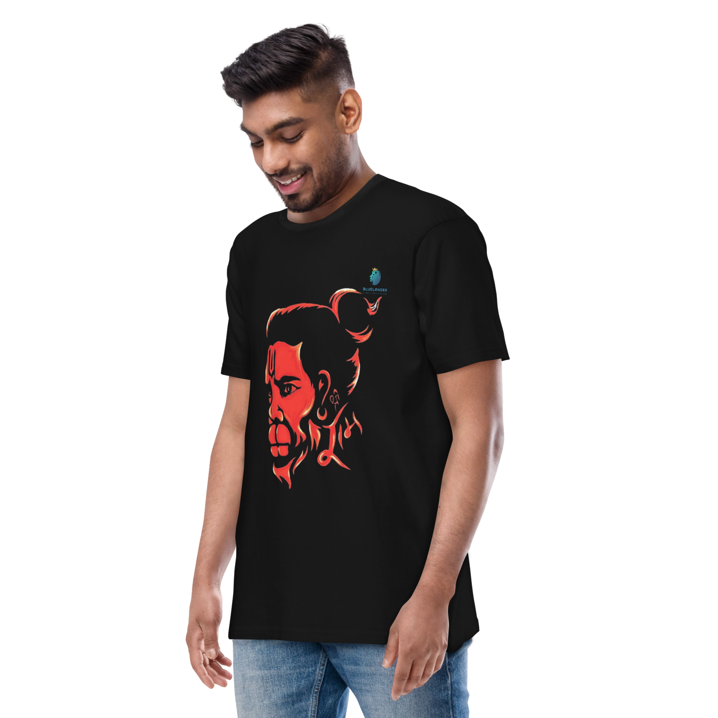 Hanuman's Blessing, Soft and Pure: Bluelanders Divine Protection premium cotton T-Shirt.