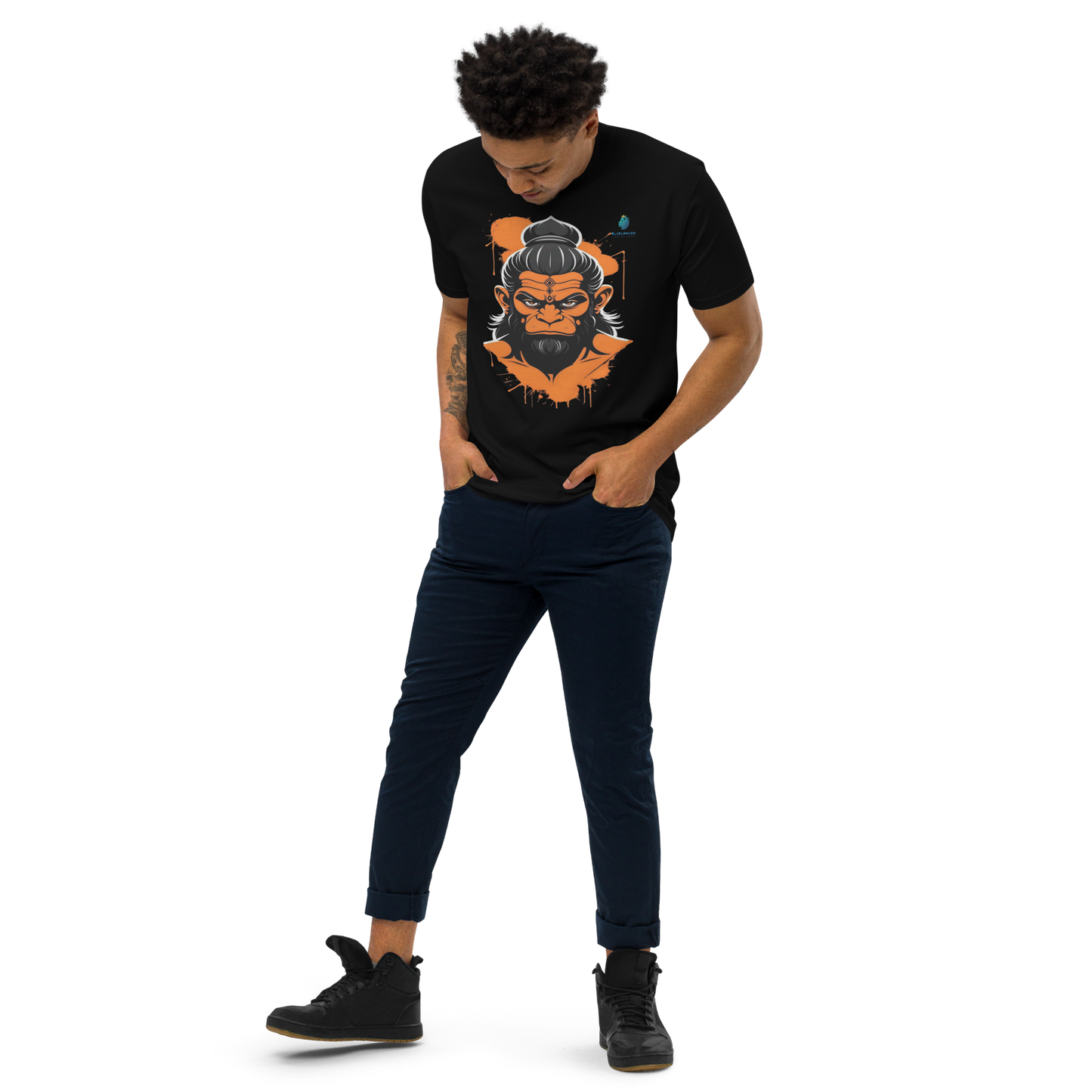 Bluelanders Divine Protection: Soft and Bio-Washed Hanuman premium unisex cotton T-Shirt.