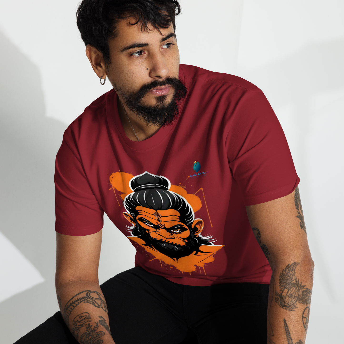 Bluelanders Divine Protection: Soft and Bio-Washed Hanuman premium unisex cotton T-Shirt.