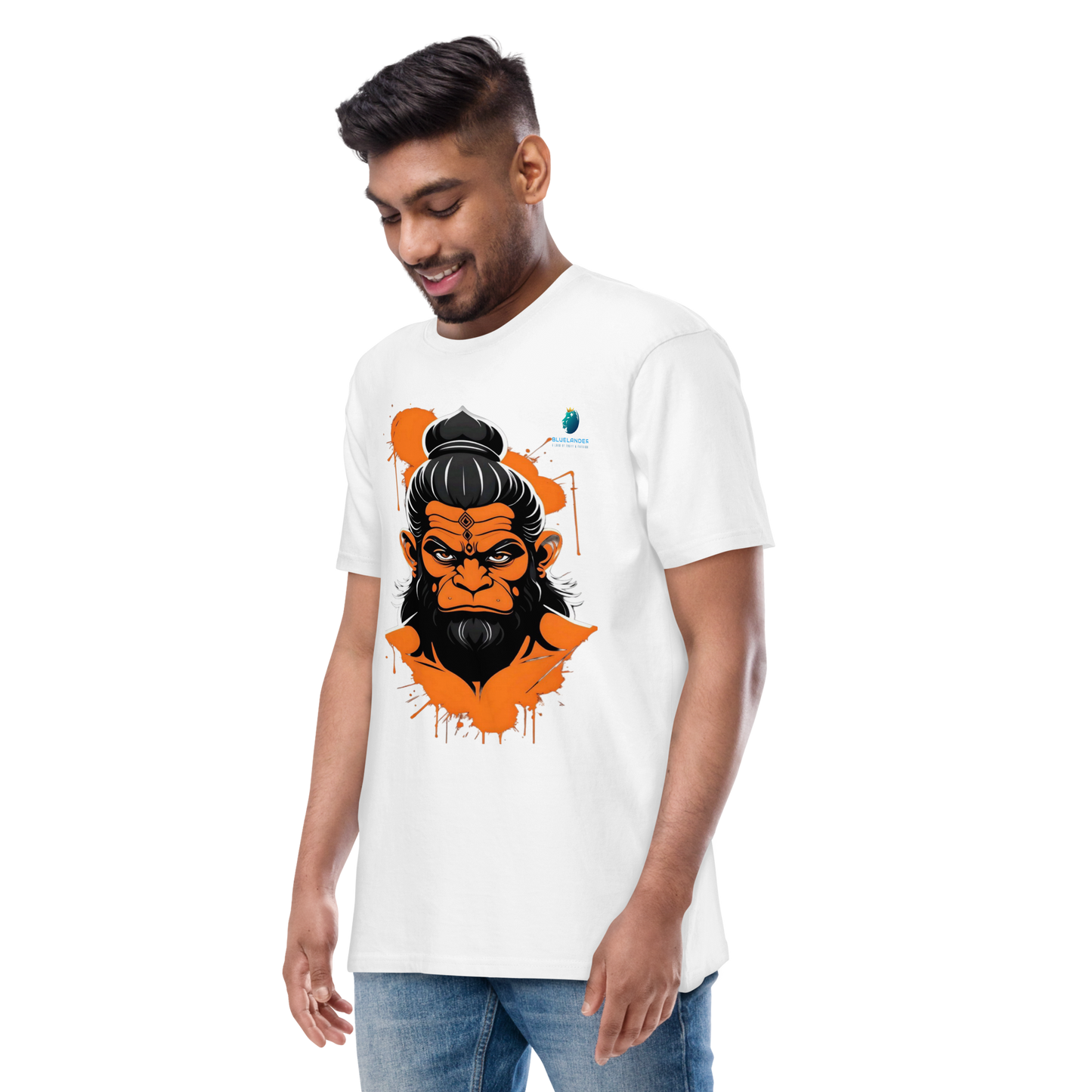 Bluelanders Divine Protection: Soft and Bio-Washed Hanuman premium unisex cotton T-Shirt.