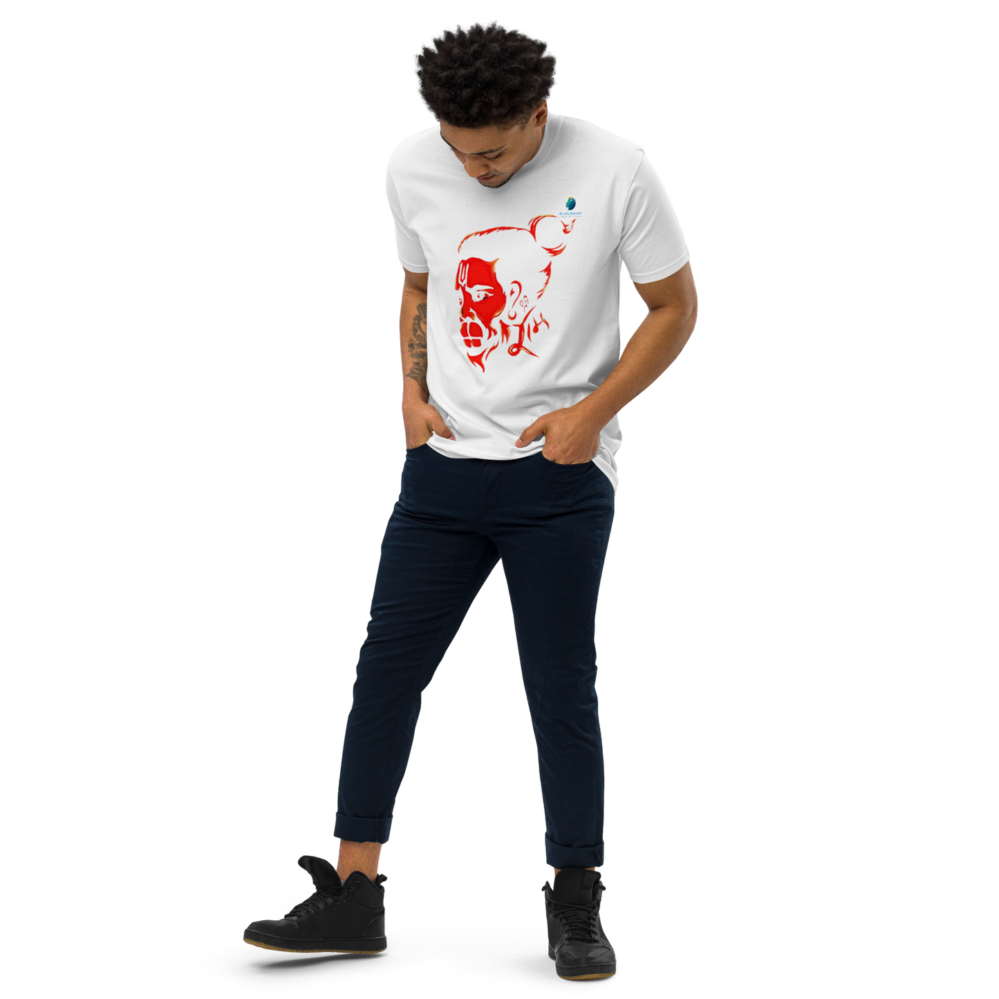 Hanuman's Blessing, Soft and Pure: Bluelanders Divine Protection premium cotton T-Shirt.
