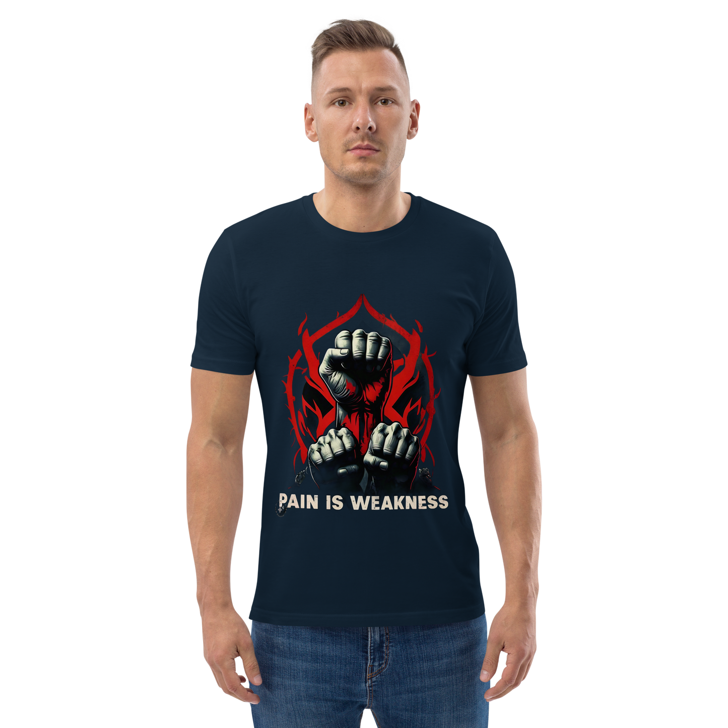 Unleash Your Strength with Bluelander Unisex T-Shirt Classic | 'Pain is Weakness' 3 Fists Design | 100% Cotton, Super Combed, Pre-Shrunk, Bio Washed, Lycra Ribbed Neck, Unisex Fit