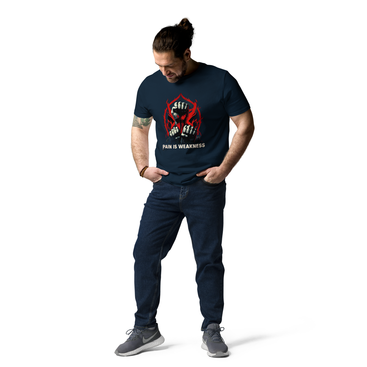 Unleash Your Strength with Bluelander Unisex T-Shirt Classic | 'Pain is Weakness' 3 Fists Design | 100% Cotton, Super Combed, Pre-Shrunk, Bio Washed, Lycra Ribbed Neck, Unisex Fit