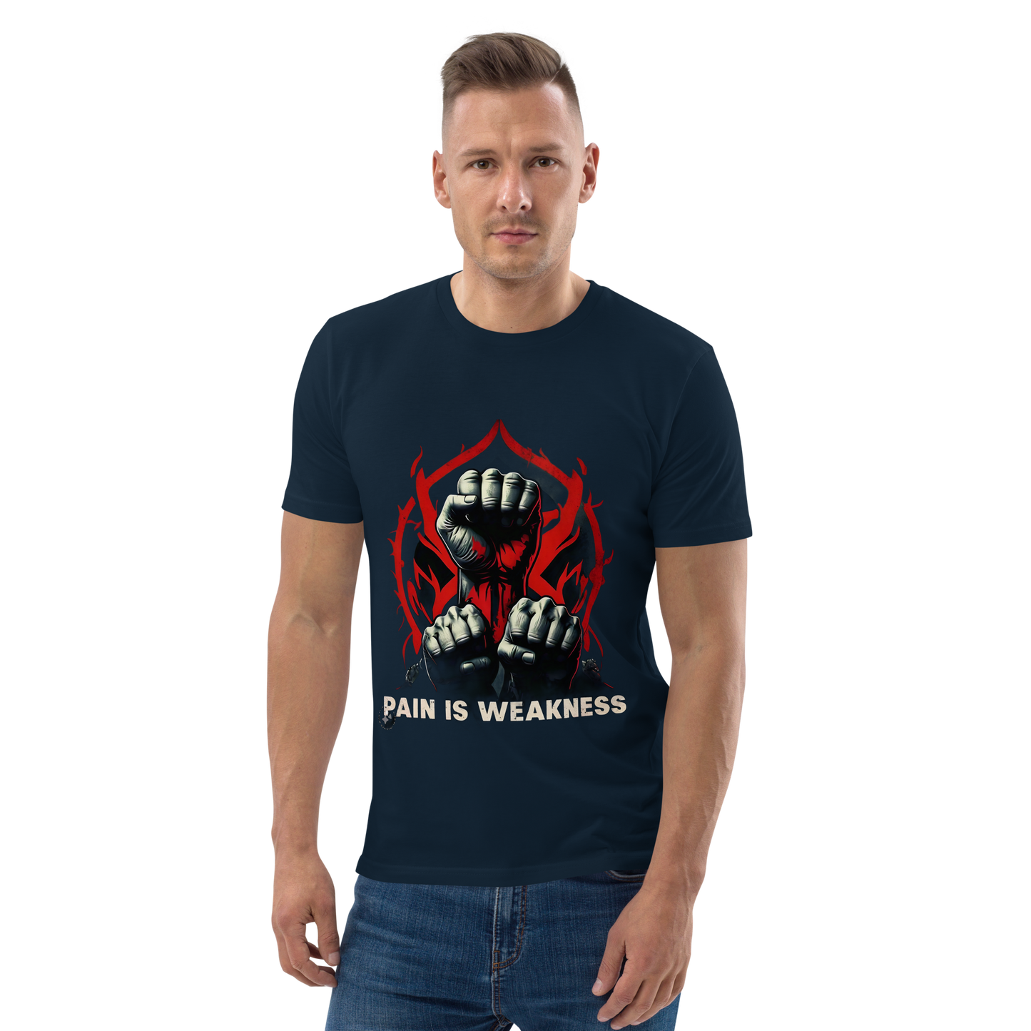 Unleash Your Strength with Bluelander Unisex T-Shirt Classic | 'Pain is Weakness' 3 Fists Design | 100% Cotton, Super Combed, Pre-Shrunk, Bio Washed, Lycra Ribbed Neck, Unisex Fit