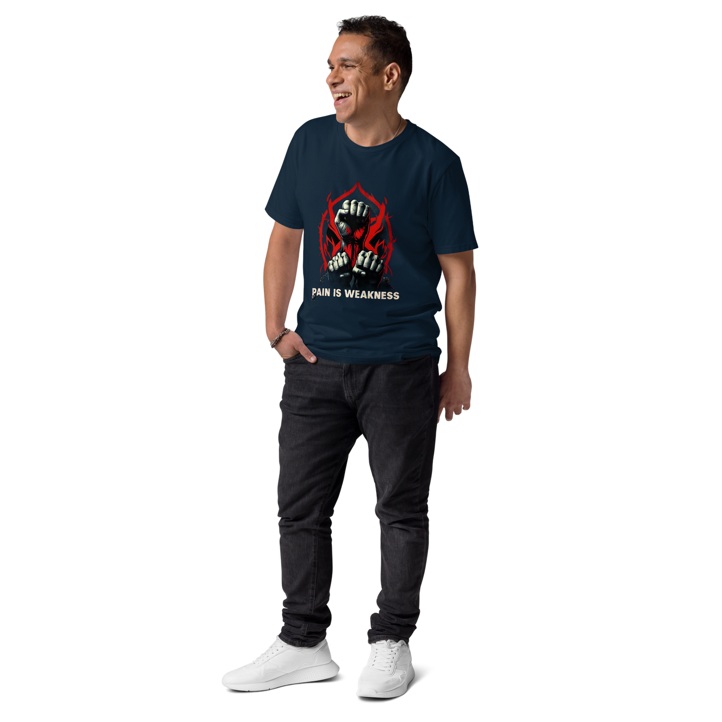 Unleash Your Strength with Bluelander Unisex T-Shirt Classic | 'Pain is Weakness' 3 Fists Design | 100% Cotton, Super Combed, Pre-Shrunk, Bio Washed, Lycra Ribbed Neck, Unisex Fit