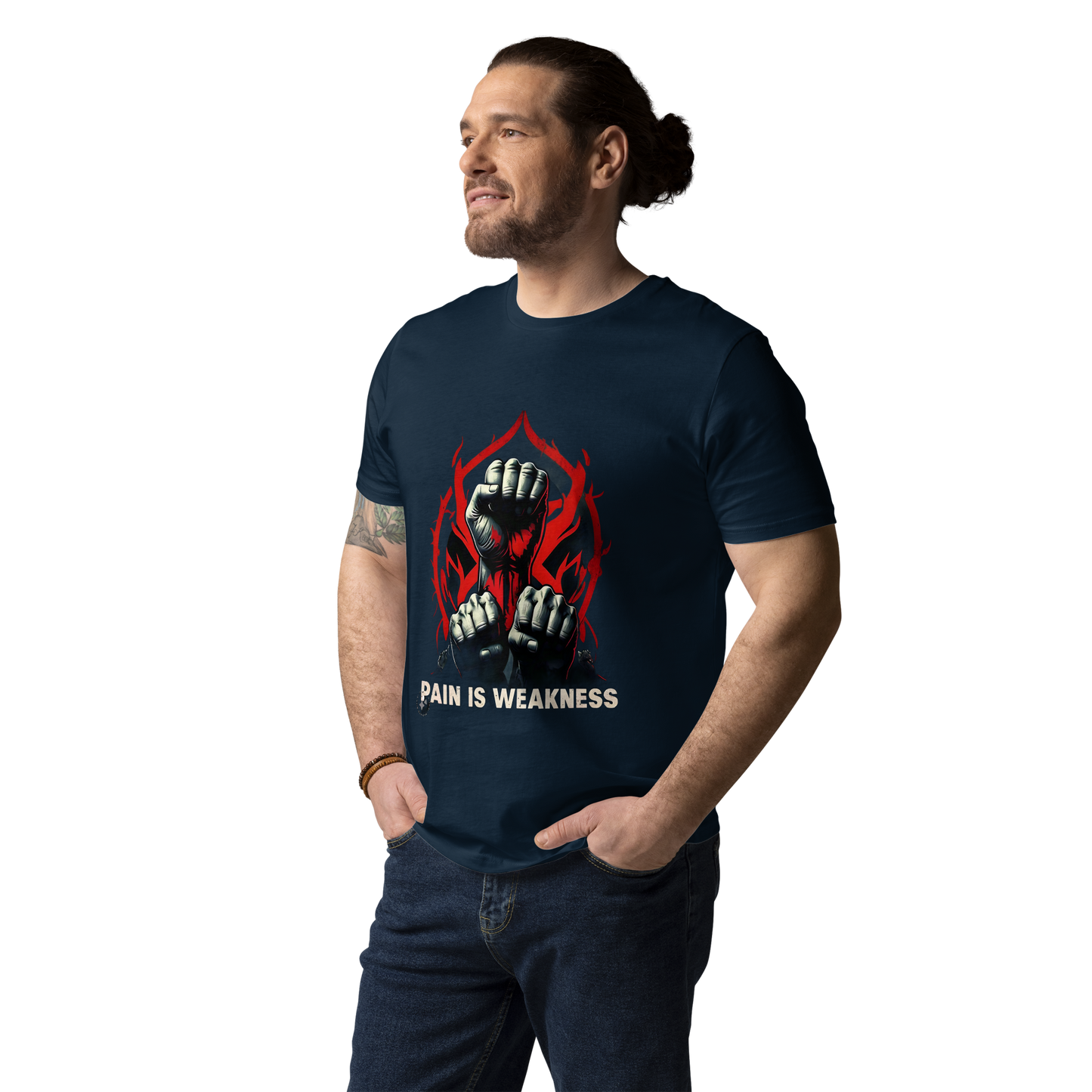 Unleash Your Strength with Bluelander Unisex T-Shirt Classic | 'Pain is Weakness' 3 Fists Design | 100% Cotton, Super Combed, Pre-Shrunk, Bio Washed, Lycra Ribbed Neck, Unisex Fit