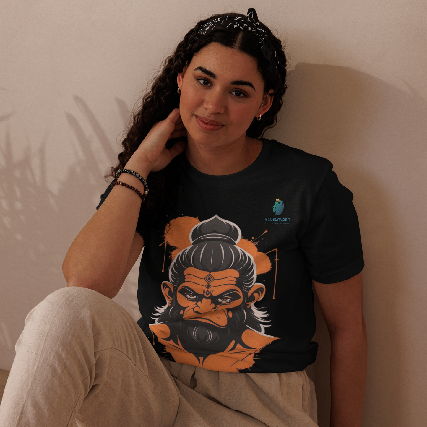 Bluelanders Divine Protection: Soft and Bio-Washed Hanuman premium unisex cotton T-Shirt.
