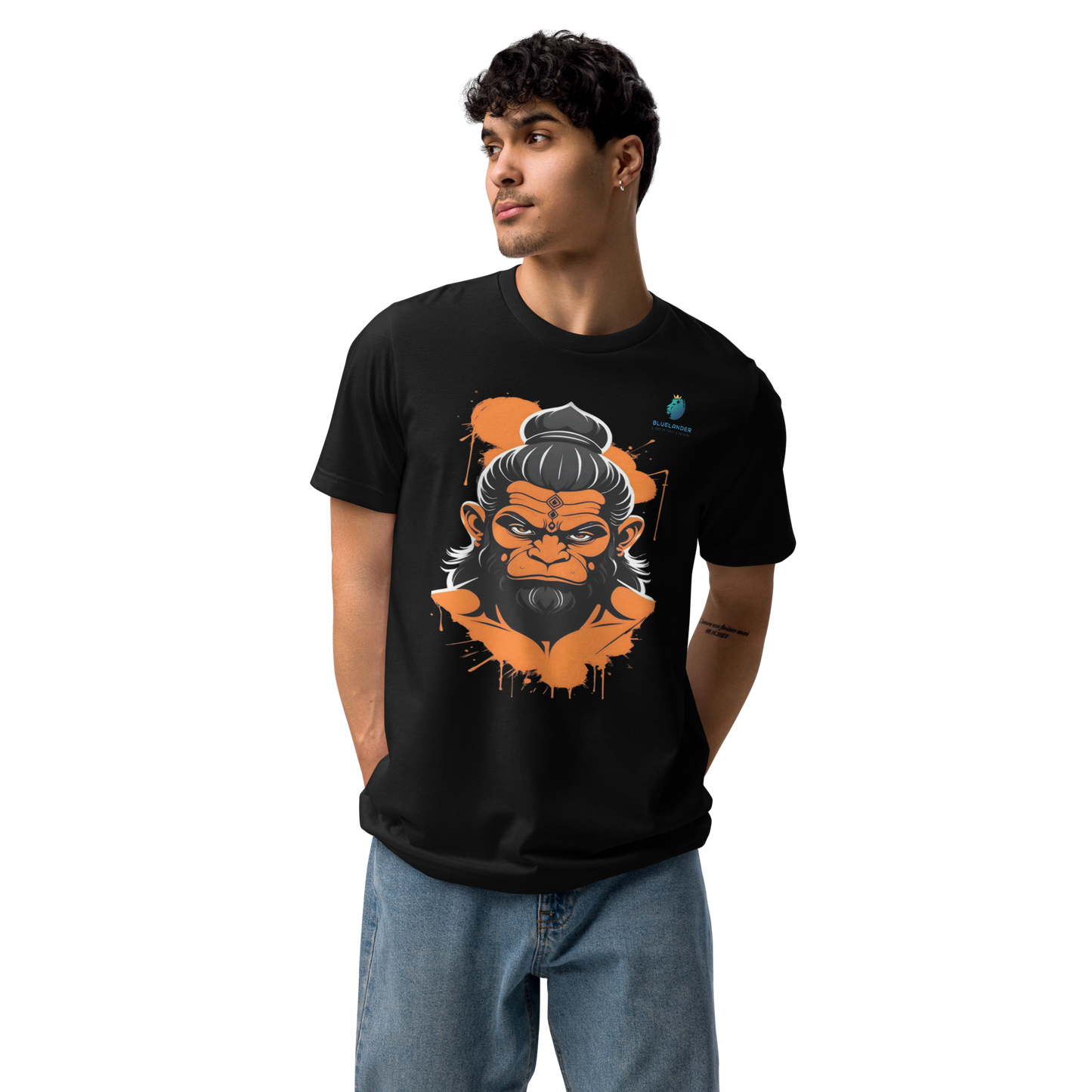 Bluelanders Divine Protection: Soft and Bio-Washed Hanuman premium unisex cotton T-Shirt.