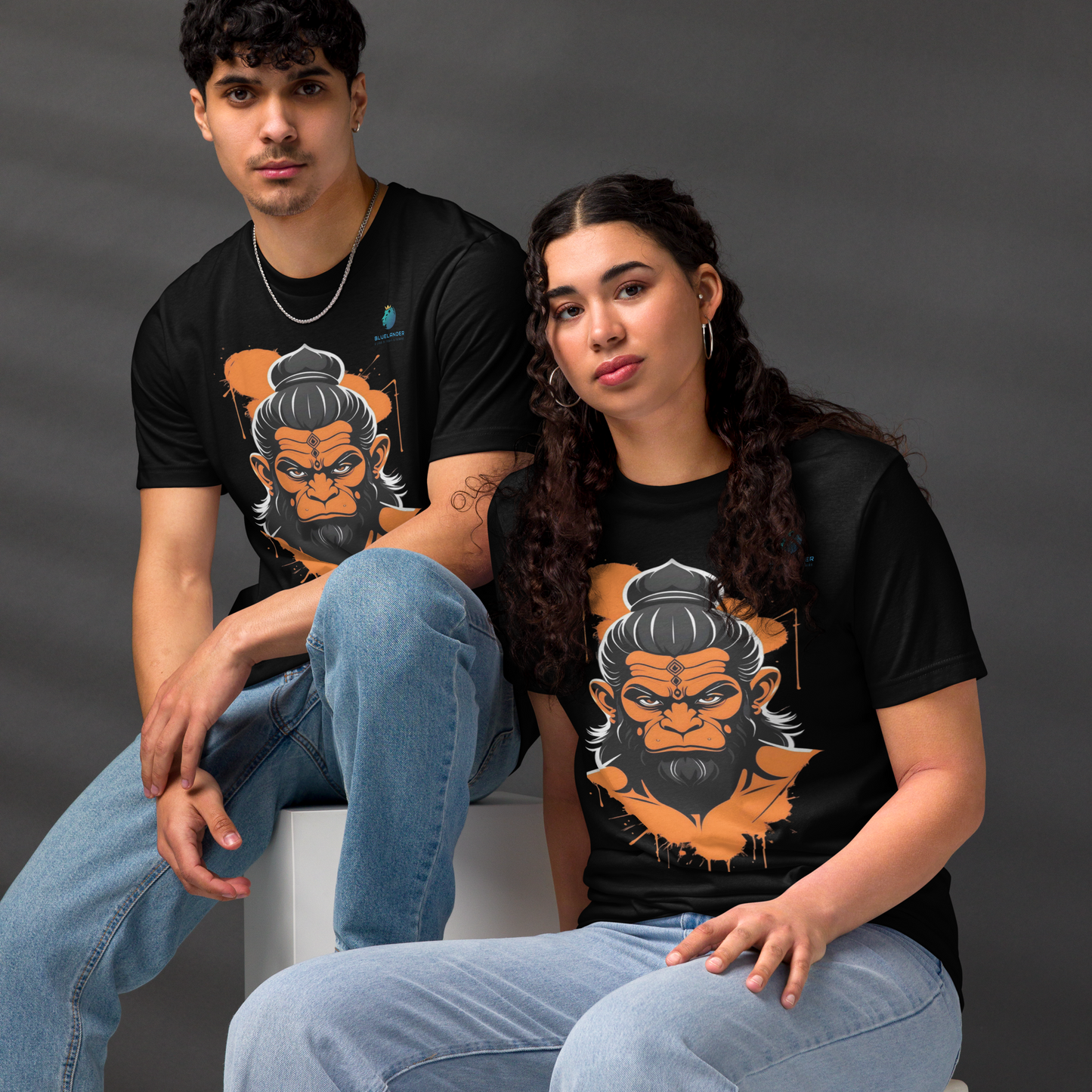 Bluelanders Divine Protection: Soft and Bio-Washed Hanuman premium unisex cotton T-Shirt.