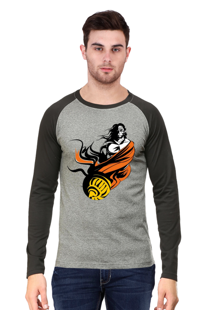 Lord Hanuman's Grace: Bluelander's Premium Raglan Cotton Full-Sleeve T-Shirt