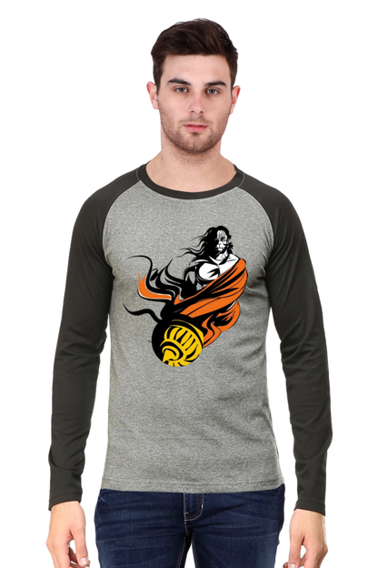 Lord Hanuman's Grace: Bluelander's Premium Raglan Cotton Full-Sleeve T-Shirt