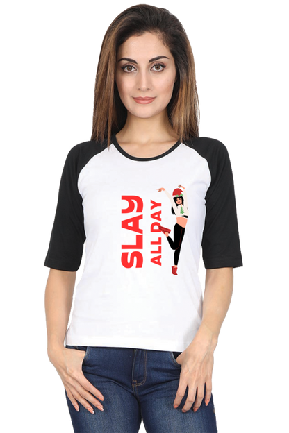 Bluelander Raglan Full Sleeve T-Shirt for Girls and Women Infuse Positive Energy and Slay All Day with Style