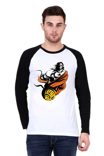 Lord Hanuman's Grace: Bluelander's Premium Raglan Cotton Full-Sleeve T-Shirt