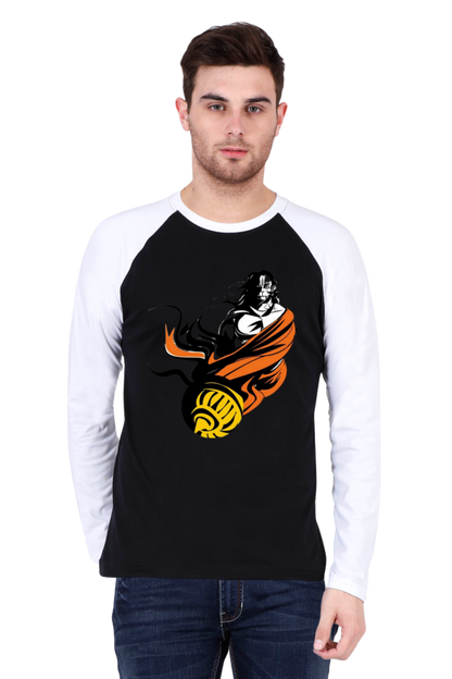 Lord Hanuman's Grace: Bluelander's Premium Raglan Cotton Full-Sleeve T-Shirt