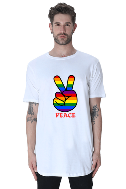 Curved in Comfort, Long on Peace: Bluelander's Half Sleeve Longline Tees – Effortless Style for a World at Peace.