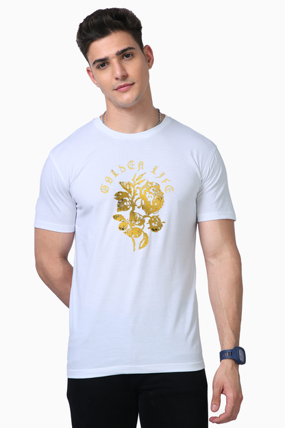 Bluelander Supima Gold Vinyl Printing Half Sleeve T-Shirts Enhanced Design and Supreme Comfort  Where Dreams Turn into Gold!
