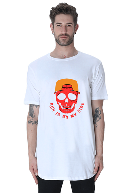 Urban Swagger Redefined: Shine with Style in BlueLander Cotton's Male Longline Curved T-Shirts – Unleash the Hip-Hop Fusion with the Sun on Your Side.