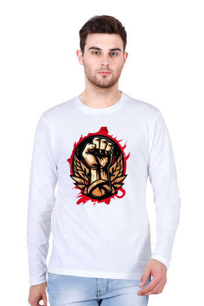Rock the Look with Bluelander Cotton Full Sleeve T-Shirt | 'Fight Like a Rock Star' Design | 100% Cotton, Pre-Shrunk, Bio Washed