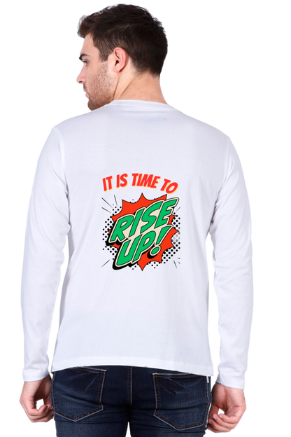 Time to Rise Up in Style: BlueLander's Cotton Full Sleeve T-Shirt with Enhanced Back Designs.