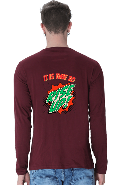 Time to Rise Up in Style: BlueLander's Cotton Full Sleeve T-Shirt with Enhanced Back Designs.
